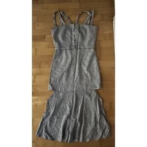 Lolitta Linen Blend Criss Cross Strap Cut Out Midi Striped Dress 38 US 6